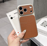 Coque de téléphone antichoc pour iPhone 17 Pro Max 16 15 14 13, motif litchi, cuir mat, grande fenêtre de protection, étuis pour téléphone portable