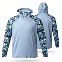 Kaos Mancing Pria Full Sublimasi Motif Ikan Berkerudung UPF50 Perlindungan UV Cepat Kering Raglan Lengan Panjang