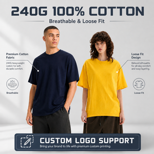 เสื้อยืดคอกลมผ้าฝ้าย 100% หนัก 240 กรัม พิมพ์โลโก้ได้ตามต้องการ ทรงหลวม ใส่ได้ทั้งชายและหญิง ระบายอากาศได้ดี แขนสั้น สไตล์ลำลอง - Product Image 1