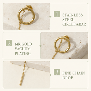 Boucles d'oreilles pendantes à chaîne circulaire en acier inoxydable plaqué or 14 carats, longues, minimalistes, géométriques - Product Image 3