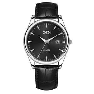 Montres de couple de haute valeur, cuir véritable, design simple, calendrier, montre à quartz étanche - Product Image 1