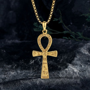 Merryshine Men's 925 Sterling Silver Jewelry 18K <strong>Gold</strong> Egyptian Christian Jesus <strong>Ankh</strong> Cross Pendant <strong>Necklace</strong> - Product Image 5