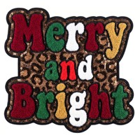 Nouveaux Patchs Thermocollants Personnalisés 2026 Joyeux Noël Grandes Broderies en Chenille Pailletées et Sequins pour Vêtements, Sweats à Capuche et Chapeaux