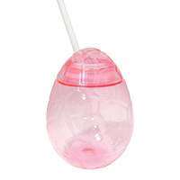 Gobelet rose en plastique PP en forme d'œuf avec couvercle et paille, 500 ml, sans BPA, motif animal, écologique, pour Pâques, pique-nique, boissons