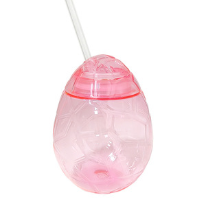 Egg Shape Pink <b>Plastic</b> <b>Cup</b> With Lid And Straw 500Ml BPA Free For Picnic Beverage Use - Product Image 3