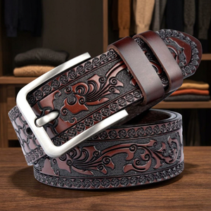 Ceinture décontractée légère et solide BS INTERNATIONAL en cuir de vache 100% véritable avec boucle en acier à motif crâne imprimé par transfert thermique, 3,8 cm x 140 cm - Product Image 1