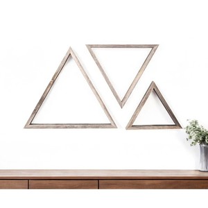 Set di tre accenti di parete moderna scultura dimensionale appesa quadrata in legno grigio - Product Image 1