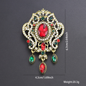 Bros Pin Desainer Mewah Berlapis Emas Kristal Rhinestone Mode Wanita dengan Liontin Zamrud Merah Hijau Weiman yang Dapat Disesuaikan - Product Image 6