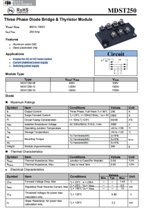 Modulo trifase MDST200 con <span class=keywords><strong>ponte</strong></span> <span class=keywords><strong>a</strong></span> <span class=keywords><strong>diodi</strong></span> e tiristori per alimentatore switching VDRM/VRRM 800-1600V - Product Image 3