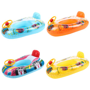 Bouée gonflable pour enfants en forme de bateau avec volant de dessin animé pour les enfants de 2 à 4 ans, dispositif de flottation pour jeux aquatiques - Product Image 1
