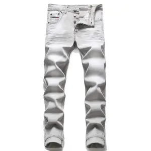 Jean Slim Super moulant pour hommes, tenue de ville, Hip Hop, blanc, grande taille, pantalon extensible, prêt à dropshipping