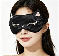 Masque de sommeil confortable et respirant en satin brodé motif chat coloré, masque de voyage occultant réglable avec logo personnalisé