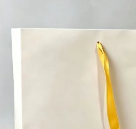 Sac en papier ivoire personnalisé avec poignée en ruban doré, estampage à chaud, sac de shopping de luxe réutilisable, design plat standard - Product Image 3