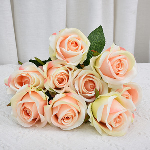 Ramo de Rosas Artificiales de 9 Cabezas, Alta Simulación, Decoración para Bodas y Hogar, Accesorios para el Día de San Valentín, Tela de Mimbre - Product Image 1