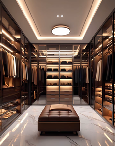 HAIYUE <span class=keywords><strong>Cabina</strong></span> <span class=keywords><strong>Armadio</strong></span> Completamente Personalizzabile con Design Moderno, Ripiani e Cassetti Regolabili, Misure Su Misura, Dettagli in Pelle Marrone Scuro - Product Image 1