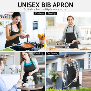 定制徽标可重复使用环保围裙，带两个口袋，可调节颈带，加厚，适合烹饪，厨房用，超大号，长系带，可水洗 - Product Image 5