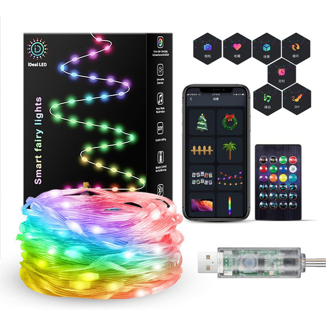 Waterproof Indoor/Outdoor Smart Home LED RGB Christmas Lights Music USB/WiFi Remote App Control Fairy String Lights for Garden