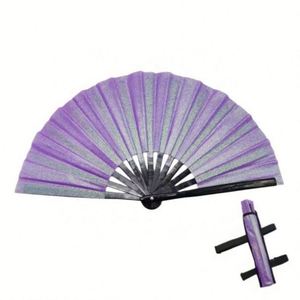พัดพับกลิตเตอร์ขนาดใหญ่ พัดโฮโลแกรมสีรุ้งพร้อมซองและกระเป๋า สำหรับงานเทศกาล ของขวัญส่งเสริมการขายสำหรับงานปาร์ตี้ - Product Image 1