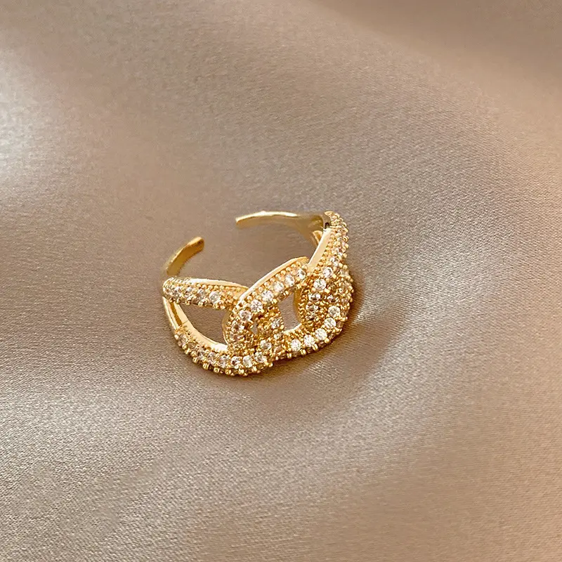 Anel R-0626 de luxo feminino, anel dourado elegante, estilo hip hop casual, para mulheres