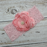 Serre-tête en dentelle extensible vintage avec fleur en satin et perles, accessoires pour cheveux, bandeaux en dentelle pour femmes et filles