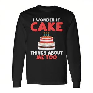 Je me demande si Cake pense à moi aussi - T-shirt à manches longues - Cadeau pour les amateurs de gâteaux - Product Image 2