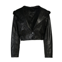 Jxwatcher Blouson Bomber en Cuir Véritable de Mouton Noir pour Femme, Coupe Courte, à Capuche, Taille Élastique Personnalisée, Vente en Gros