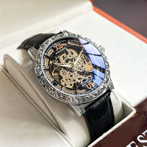 <span class=keywords><strong>Montre</strong></span> automatique pour homme AOKULASIC 2120, vintage, avec lunette <span class=keywords><strong>gravée</strong></span>, cadran squelette entièrement ajouré, bracelet en cuir, <span class=keywords><strong>montre</strong></span> mécanique de luxe - Product Image 2