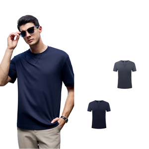 เสื้อยืดคอกลมแขนสั้นผู้ชายคุณภาพสูง ทรงปกติ สีพื้น น้ำหนักเบา ระบายอากาศได้ดี สไตล์ลำลอง ผ้าถักแบบเรียบง่าย เป็นมิตรกับสิ่งแวดล้อม - Product Image 1