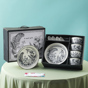 ชุดจานชามเซรามิคลายดอกทานตะวัน พร้อมกล่องของขวัญ สไตล์โมเดิร์น สำหรับใช้บนโต๊ะอาหารที่บ้าน ของขวัญทำมือ ของขวัญชิ้นเล็ก ขายส่ง - Product Image 4