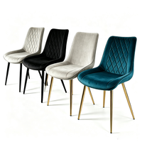 Chaise de salle à manger en velours style nordique, rembourrage matelassé losanges, pieds en métal, chaise d'appoint confortable pour salle à manger et projets hôteliers