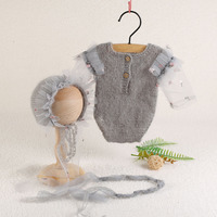 Rose clair bébé fille robe à manches longues tricoté à la main fée chapeau jupe Crochet Angola Pâques nouveau-né lapin lapin couche barboteuse