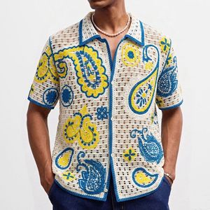 T-shirt da uomo estiva sexy traforata, <span class=keywords><strong>cardigan</strong></span> in maglia all'uncinetto alla moda, <span class=keywords><strong>polo</strong></span> estiva a maniche corte, top da uomo - Product Image 6
