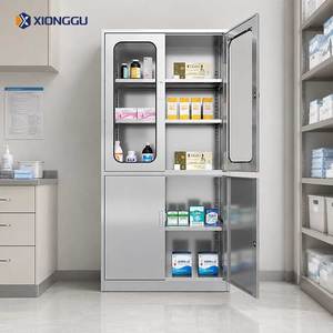 Armoire à <span class=keywords><strong>pharmacie</strong></span> en acier inoxydable à quatre portes avec étagères réglables pour salle d'opération, clinique dentaire, stockage d'instruments médicaux stériles - Product Image 4