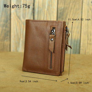Ando Bag Genuine Cowhide <b>Leather</b> <b>Mens</b> Short Zipper <b>Wallet</b> with Card Slots - Product Image 2