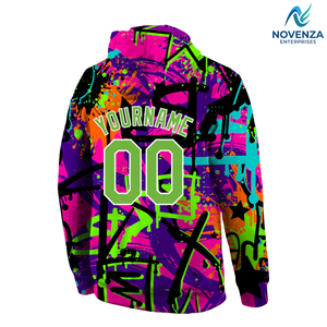 Sudadera Deportiva con Capucha Personalizada con Estampado de Grafiti en Verde Neón y Blanco de Novenza - Product Image 2
