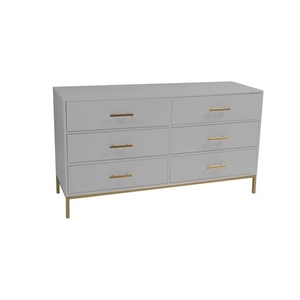 <span class=keywords><strong>Commode</strong></span> double horizontale blanche contemporaine de luxe avec poignées et pieds dorés, rangement pour chambre à coucher - Product Image 2