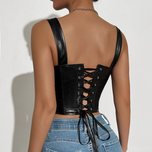 Femmes réglable dos en cuir PU surbuste Corset bustier tubulaire à lacets sangle désossé corps Shaper Bustier Corset haut - Product Image 2