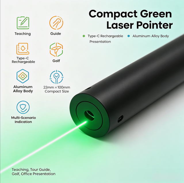 Type-C Rechargeable Green Laser Pointer Aluminum Portable Mini Dot Laser Indicator for PowerPoint and Putting Green <1mW