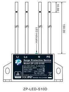 Mini impermeable Ip67 Protector contra sobretensiones Pararrayos para luz de calle Led