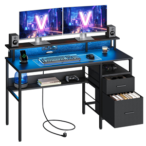 Vasagle chơi game bàn với đèn LED và Power Strip bảng với lưu trữ <span class=keywords><strong>2</strong></span> ngăn kéo bàn máy tính với màn hình đứng - Product Image 1