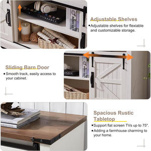 Grand meuble de télévision rustique en bois pour centre de divertissement de ferme avec <span class=keywords><strong>porte</strong></span> de grange <span class=keywords><strong>coulissante</strong></span> Longue armoire de console multimédia pour le salon de la maison - Product Image 2