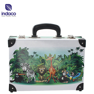 Custom Cartoon Jungle Animal Print Cardboard Suitcase Gift <b>Box</b>, Kids Hard Paper Storage <b>Box</b> With Handle <b>Lock</b> Corner Protector - Product Image 1