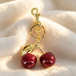 Trendy Luxury Cherry Crystal Glitter <b>Key</b> Chain Red Fruit Pendant UV Metal Lobster Buckle <b>Bag</b> <b>Key</b> <b>Ring</b> - Product Image 3