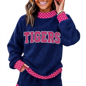 High Quality Custom Gameday Turtleneck Fleece 100% Cotton Winter Front Sweatshirt Gingham Trim Sporty <b>Athletic</b> Pullover Hoodies - Product Image 3