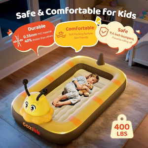 <span class=keywords><strong>Lit</strong></span> <span class=keywords><strong>de</strong></span> voyage gonflable pour tout-petits, <span class=keywords><strong>lit</strong></span> <span class=keywords><strong>de</strong></span> voyage portable avec matelas floqué, oreiller intégré, pare-chocs <span class=keywords><strong>de</strong></span> sécurité sur 4 côtés pour les tout-petits - Product Image 4