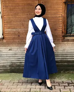 2022 Latest Style Back Middle East Tie Belt Big Hem Half Skirt Muslim Women Half dress with Tops