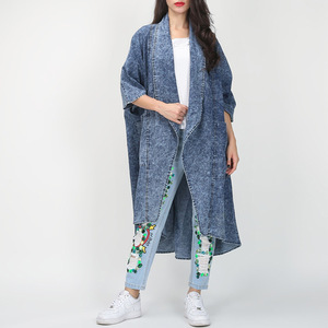 Bettergirl Cardigan Denim Trench Coat para mujer <span class=keywords><strong>Chaqueta</strong></span> suelta de <span class=keywords><strong>manga</strong></span> de murciélago con solapa de moda para mujer - Product Image 1
