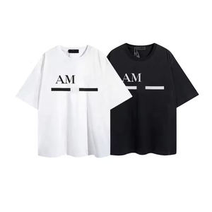 T-shirt Homme Manches Courtes Col Rond en Coton Pur Lourd Imprimé Lettres en Mousse Marque de Mode Estivale AM* - Product Image 1