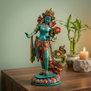 Estatua de Tara Verde de Pie, Budismo, Decoración Religiosa para el Hogar, Figura de Resina Pintada a Mano, 10 Pulgadas, Nepal - Product Image 3