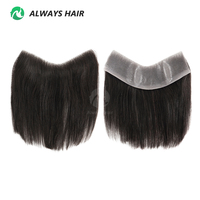 4X18 CM All V Loop Invisible Thin Skin PU Front Hairline Men Human Hair Toupee Frontal Bangs
